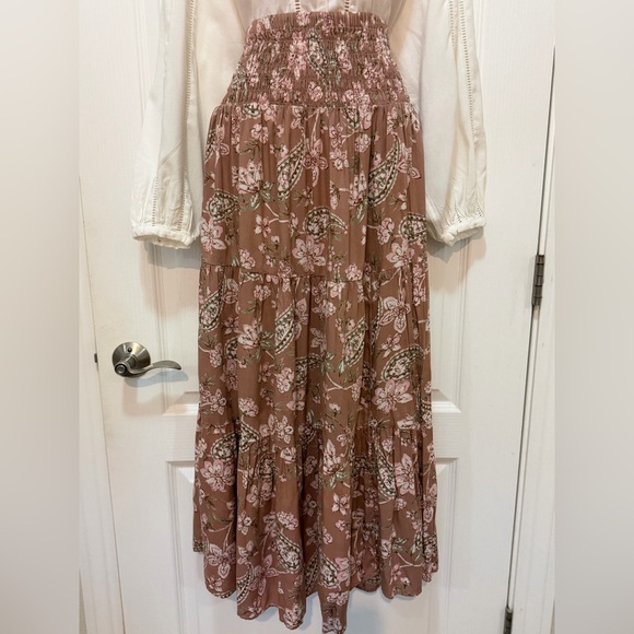 American Eagle Mocha Taupe Pink Floral Paisley Boho Cottagecore Maxi Skirt, L - Picture 5 of 8